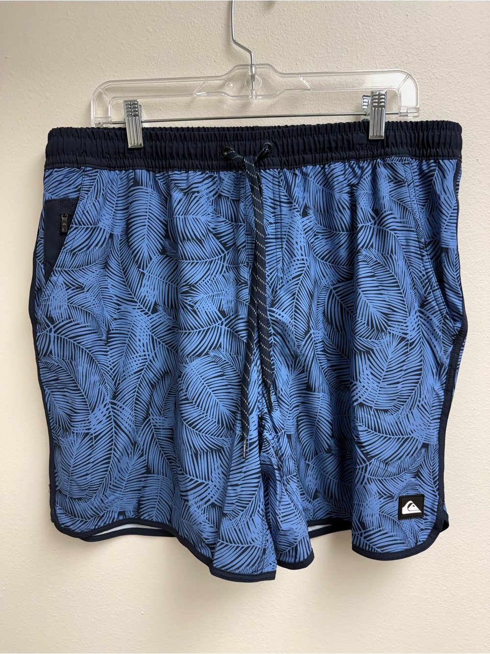 Quiksilver Blue Palm-Leaf Drawstring Swim Trunks